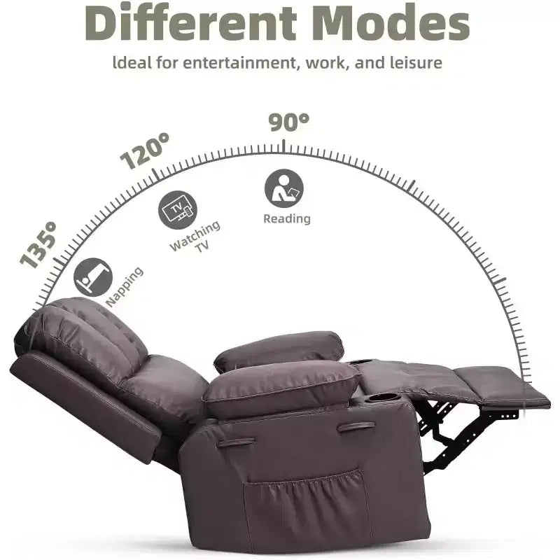 Fauteuil inclinable manuel, canapé inclinable en cuir PU, fauteuil moderne et confortable pour chambre ou salon, fauteuil inclinable en cuir pour adultes
