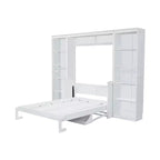 Lit escamotable en bois Queen/Grand avec bureau et étagères de rangement, blanc -ModernLuxe