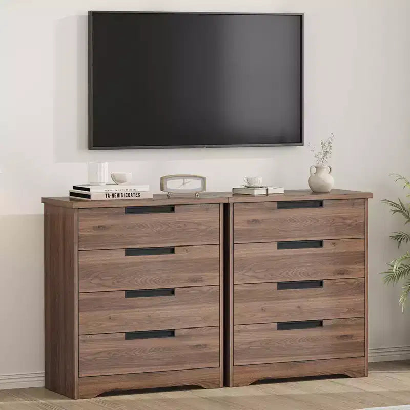 Commode 4 Tiroirs pour Chambre à Coucher, Tiroirs avec Poignées Intégrées, Organiseur de Commode en Bois pour Salon, Chambre de Bébé, Couloir et Entrée