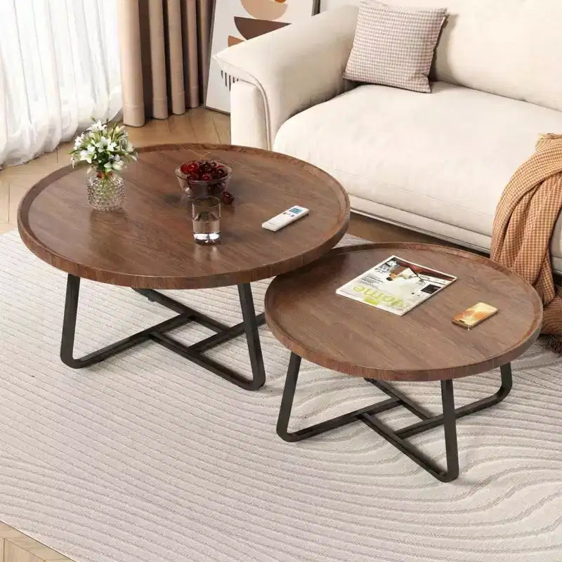 Ensemble de 2 tables basses gigognes rondes, style scandinave, petites tables basses et d'appoint pour salon, chambre à coucher, balcon