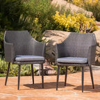 Chaises de salle à manger d'extérieur, ensemble de 2 chaises de salle à manger de patio, fauteuils en rotin PE tout temps, chaises de patio en osier avec cadre en fer robuste pour balcon