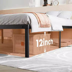 Cadre de lit en métal robuste Alvantor avec support à lattes en acier – Pas besoin de sommier tapissier, 12 po de rangement sous le lit, assemblage rapide, capacité de 300 lb (grand lit)