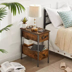 Table de chevet VECELO avec station de charge et tiroir, table d'appoint étroite avec port USB et prises électriques pour salon ou chambre à coucher, marron