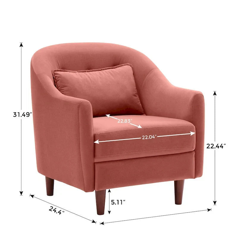 28,34 W Lot de 2 fauteuils d'appoint, fauteuil barillet en velours avec pieds en bois massif