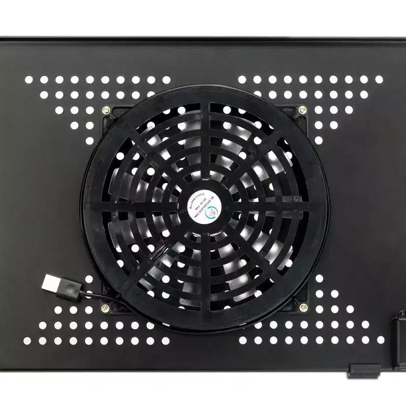 Table pliable portable multifonctionnelle rotative à 360° avec ventilateur et souris, noire