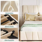 Lit Queen Size avec tête de lit réglable et 4 tiroirs de rangement, cadre de lit plateforme rembourré doux avec support à lattes en bois