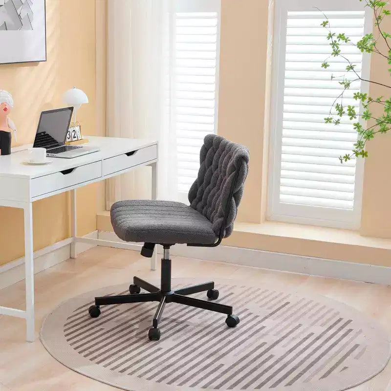 Chaise de bureau à roulettes, Chaise croisée en tissu gris, Chaise de bureau pivotante à roulettes, Chaise d'ordinateur à siège large, Chaise de vanité réglable en hauteur