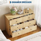 Commode à 6 tiroirs cannelés pour chambre à coucher, commode horizontale en bois avec poignées en métal, organiseur de rangement moderne pour chambre à coucher, salon