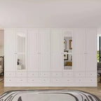 Armoire de chambre Famapy 3 portes avec miroir, 6 tiroirs, étagères réglables et rangement supérieur encastré