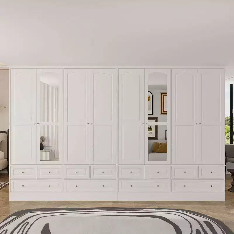 Armoire de chambre Famapy 3 portes avec miroir, 6 tiroirs, étagères réglables et rangement supérieur encastré