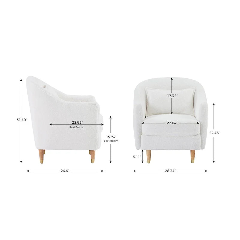 28,34 W Lot de 2 fauteuils d'appoint, fauteuil barillet en velours avec pieds en bois massif