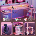 Bureau de gamer Bestier 71,5 pouces avec prise de courant, bureau d'ordinateur en L avec support d'écran, table de gamer d'angle avec étagère réglable et crochet pour casque