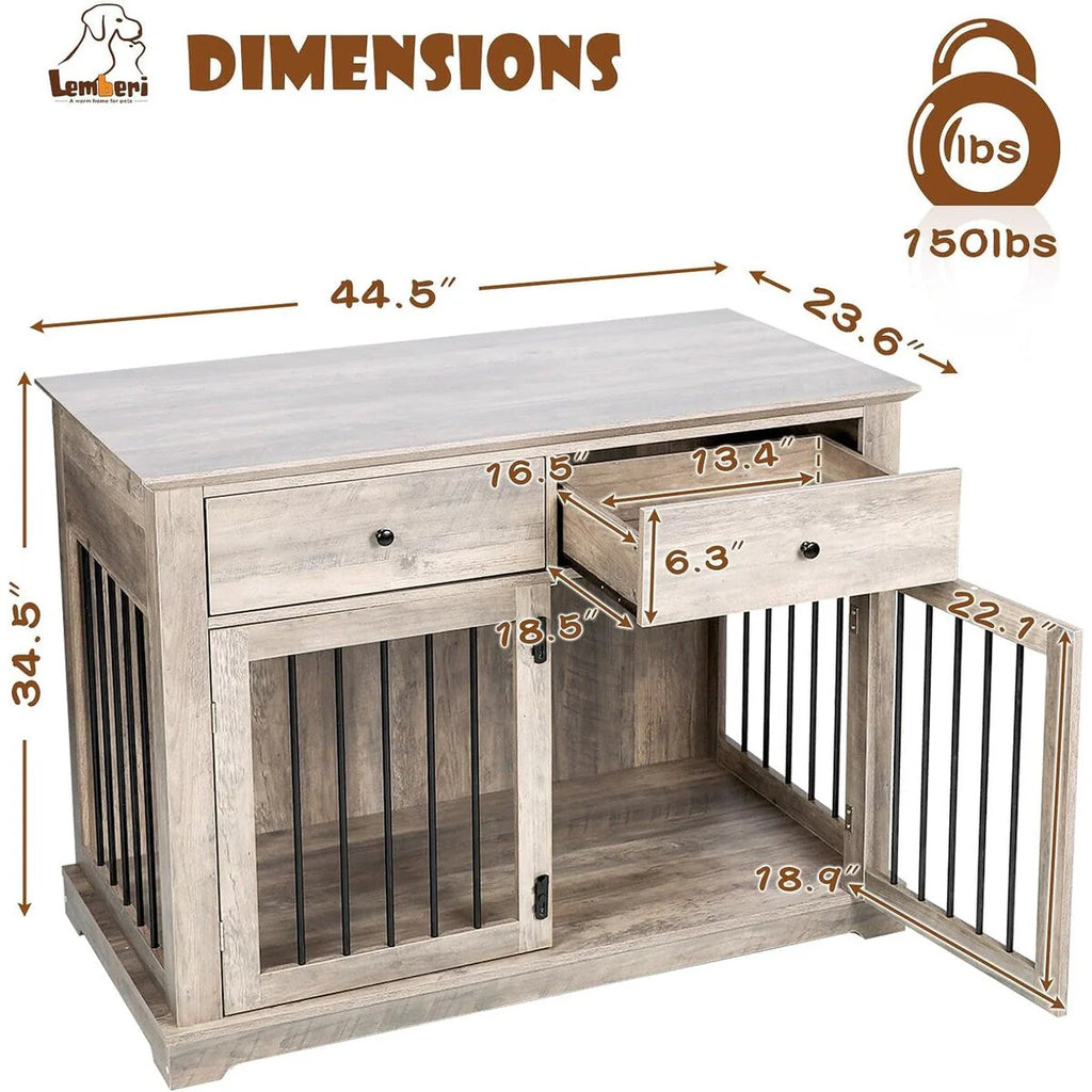 BOSSIN Cage pour Grand Chien de 112 cm, Meuble de Chenil en Bois avec Tiroirs de Rangement, Niche Décorative pour Animaux de Compagnie