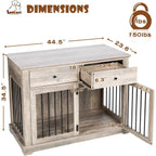 BOSSIN Cage pour Grand Chien de 112 cm, Meuble de Chenil en Bois avec Tiroirs de Rangement, Niche Décorative pour Animaux de Compagnie
