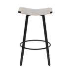 MAYEERTY Lot de 2 tabourets de bar sans dossier hauteur comptoir, PVC tressé, repose-pieds rond, utilisation intérieure/extérieure Noir Blanc Crème