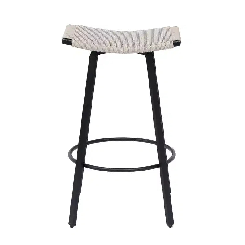 MAYEERTY Lot de 2 tabourets de bar sans dossier hauteur comptoir, PVC tressé, repose-pieds rond, utilisation intérieure/extérieure Noir Blanc Crème