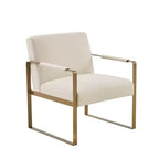 Fauteuil d'appoint Okak avec coussin de dossier confortable et cadre en métal doré, fauteuil de lecture élégant pour salon et salle d'attente.