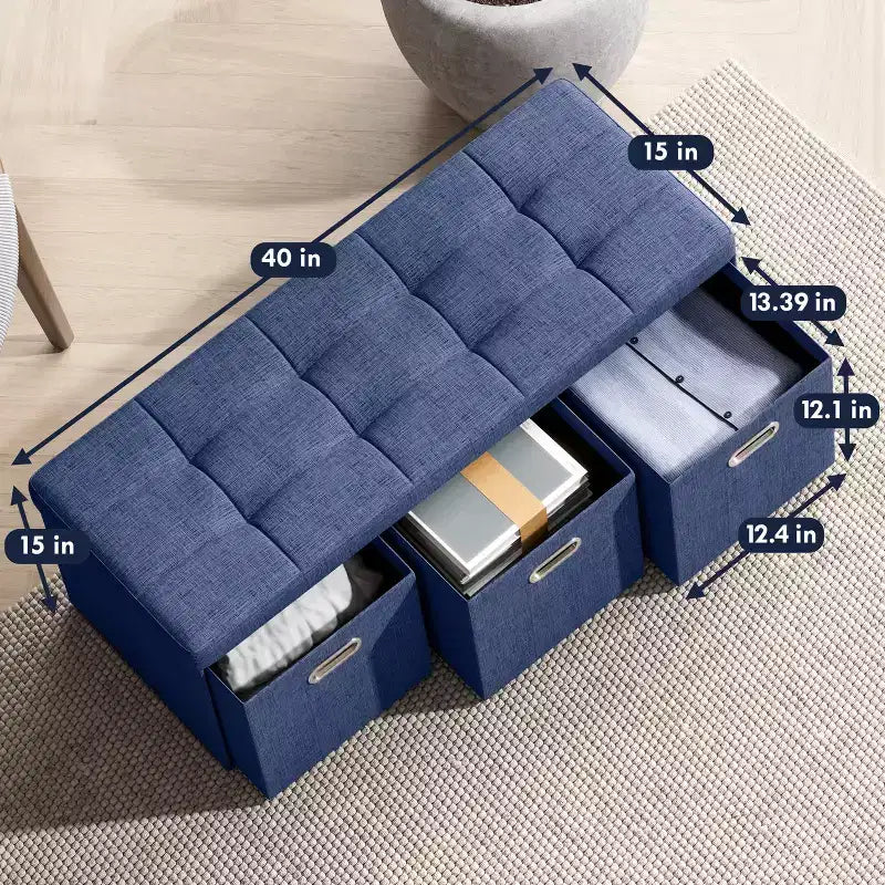 Banc de rangement pliant Ornavo Home de 101,6 cm avec tiroirs, parfait pour le salon, la chambre et l'entrée