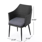Chaises de salle à manger d'extérieur, ensemble de 2 chaises de salle à manger de patio, fauteuils en rotin PE tout temps, chaises de patio en osier avec cadre en fer robuste pour balcon