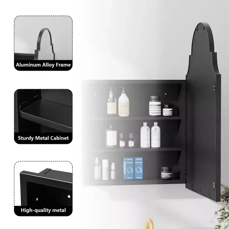 Armoire à pharmacie avec miroir, encadrement en fer forgé doré, 19,5 x 29,64 pouces, armoire murale pour salle de bain