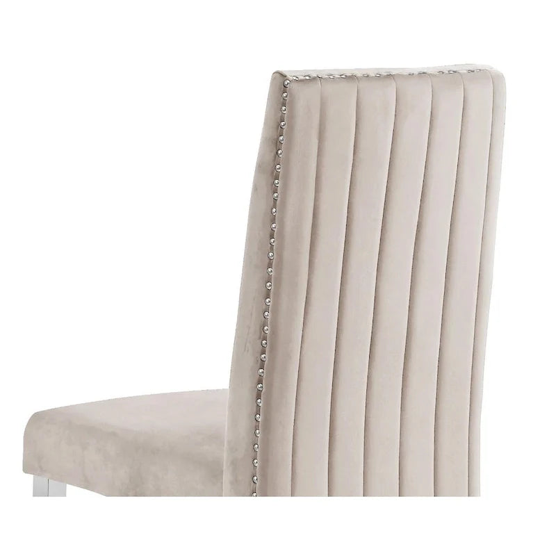Chaise de salle à manger « Best Quality Furniture » avec dossier plissé, clous décoratifs et pieds chromés (lot de 2)
