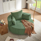 Fauteuil baril accent en chenille, Fauteuil de salon, Fauteuil rond avec base pivotante à 360 degrés et 3 coussins amovibles