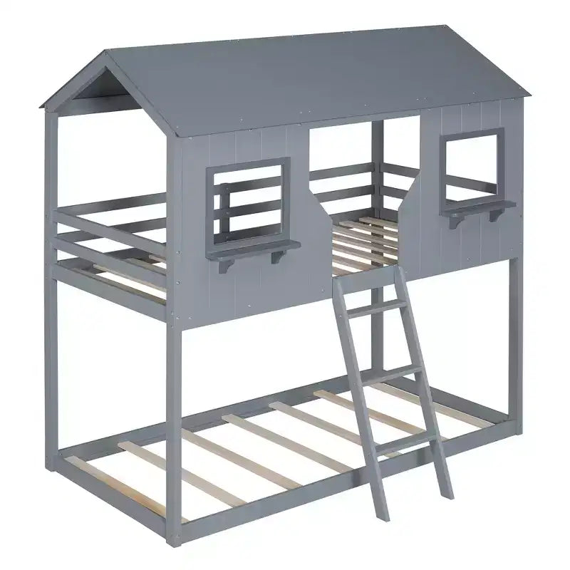 Lit superposé Luxystar de style cabane avec toit et fenêtre