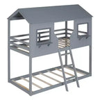 Lit superposé Luxystar de style cabane avec toit et fenêtre