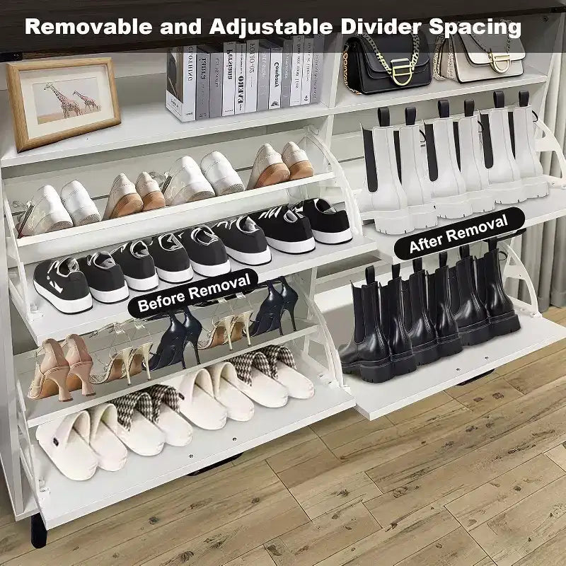 Meuble à chaussures de ferme Acekool avec 4 tiroirs basculants et rangement ouvert, organisateur d'entrée étroit et étagère à chaussures pour couloir et salon