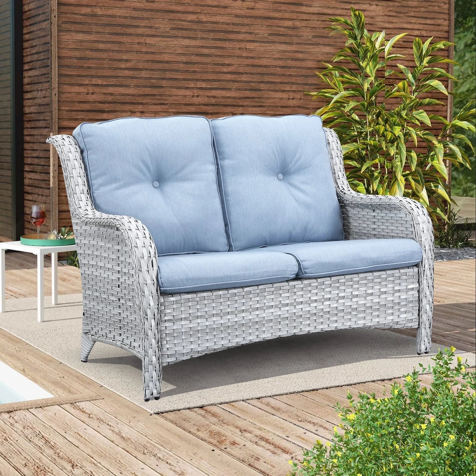 Gymojoy Canapé d'extérieur deux places en rotin Wicker Sofa Set