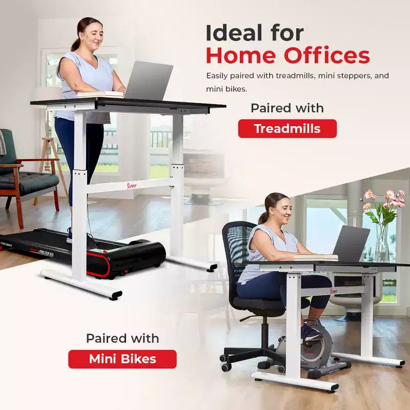 Bureau debout Sunny Health & Fitness Air-Drive avec levage pneumatique sans fil - Blanc