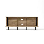 Meuble TV LuxenHome 55 po de style moderne du milieu du siècle avec porte coulissante pour téléviseurs jusqu'à 60 po, centre de divertissement avec rangement et étagères, marron