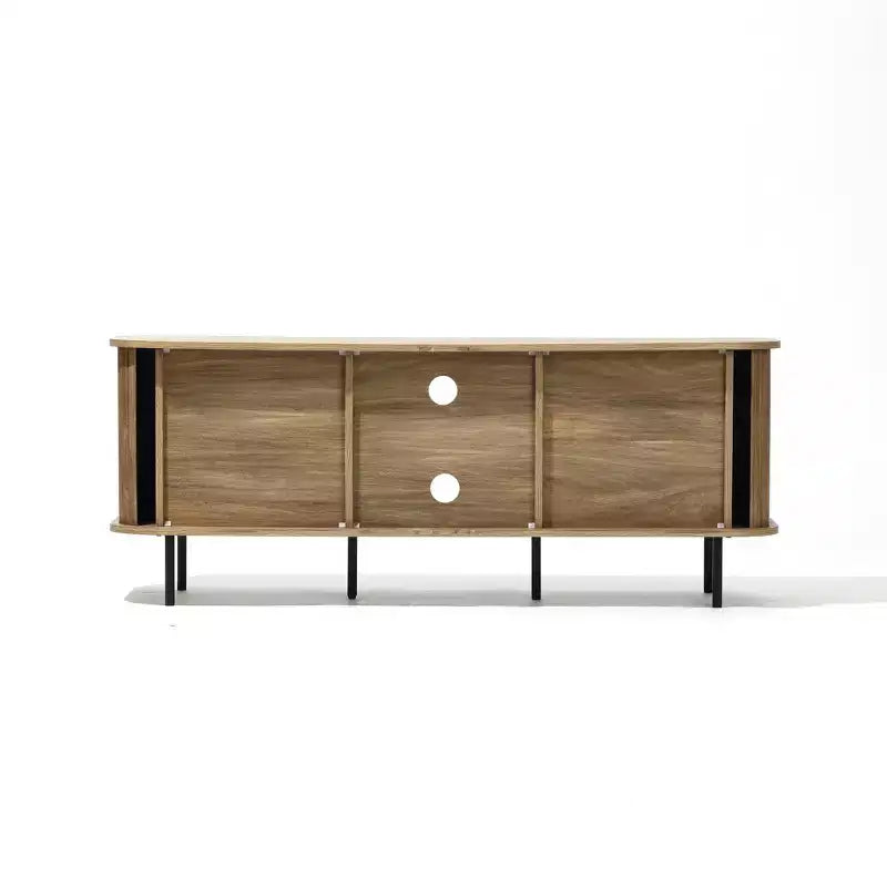 Meuble TV LuxenHome 55 po de style moderne du milieu du siècle avec porte coulissante pour téléviseurs jusqu'à 60 po, centre de divertissement avec rangement et étagères, marron