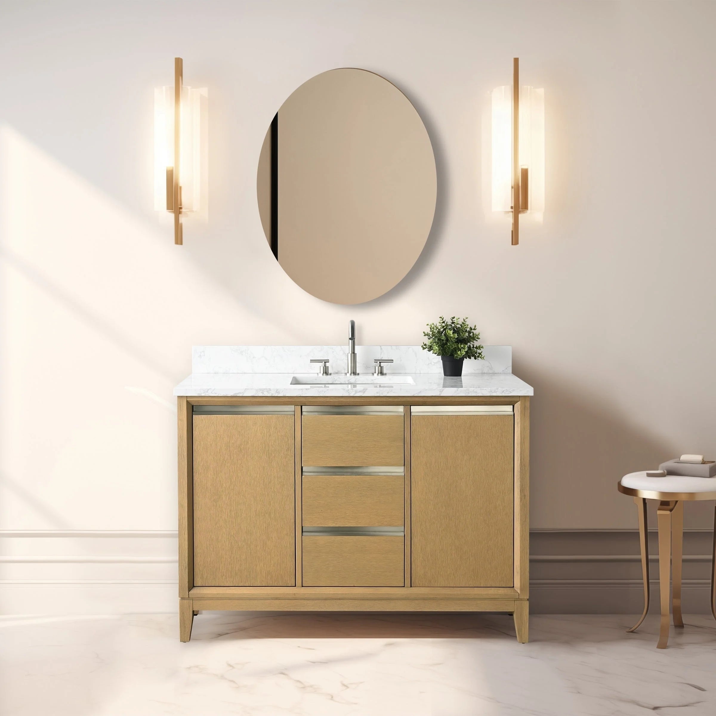 Meuble-lavabo Vanity Art avec évier en céramique et dessus en marbre reconstitué