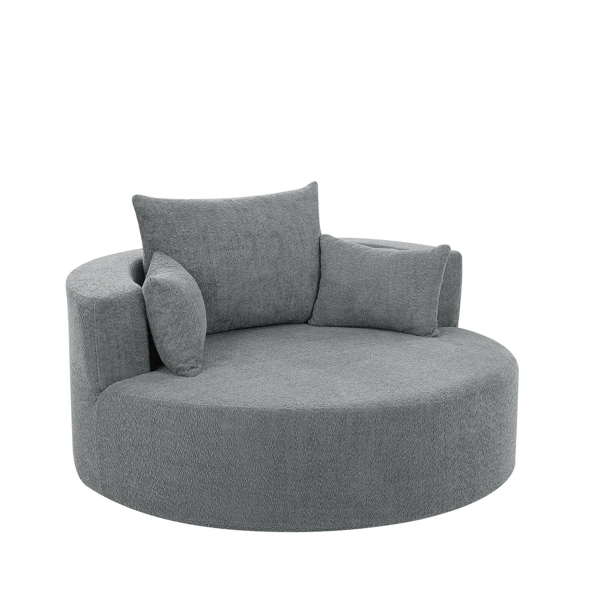 Fauteuil baril accent en chenille, Fauteuil de salon, Fauteuil rond avec base pivotante à 360 degrés et 3 coussins amovibles
