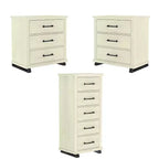 Festivo Ensemble Contemporain 3 pièces Commode 5 tiroirs 24 et Table de Chevet 3 tiroirs Blanc cassé Scié : MDF, Pieds en Métal, Anti-basculement