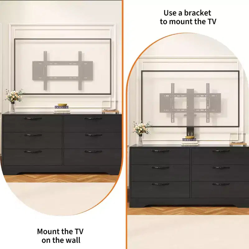 Meuble TV moderne de 63 pouces avec support pour téléviseur de 75 pouces, console multimédia à hauteur réglable avec 6 tiroirs, centre de divertissement robuste en MDF pour salon, chambre à coucher