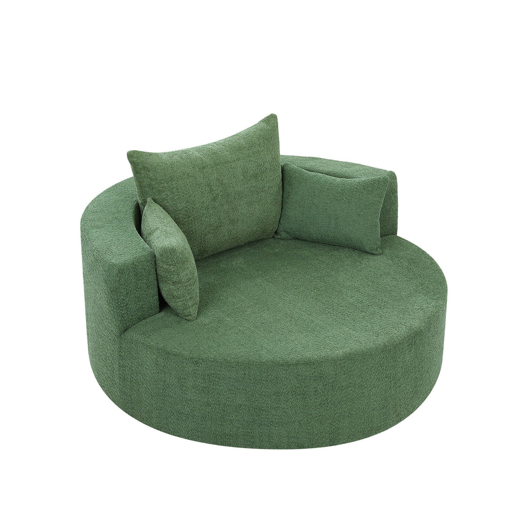 Fauteuil baril accent en chenille, Fauteuil de salon, Fauteuil rond avec base pivotante à 360 degrés et 3 coussins amovibles