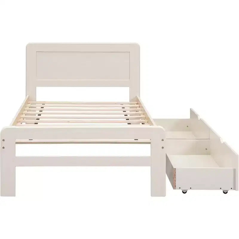 Lit plateforme double Acekool avec 2 tiroirs de rangement gigognes, tête de lit, cadre robuste, aucun sommier tapissier requis, gain de place pour chambre d'enfants ou d'amis