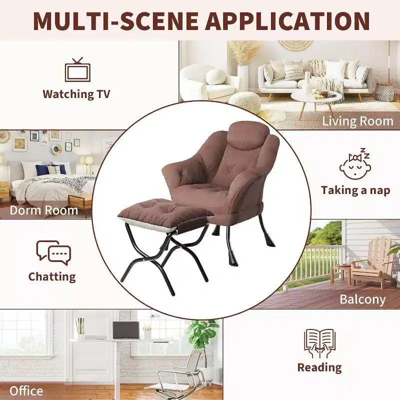 Fauteuil d'appoint confortable en velours Acekool pour adultes, fauteuil de lecture ergonomique avec accoudoirs rembourrés, repose-pieds pliable, poche latérale, rose, gris
