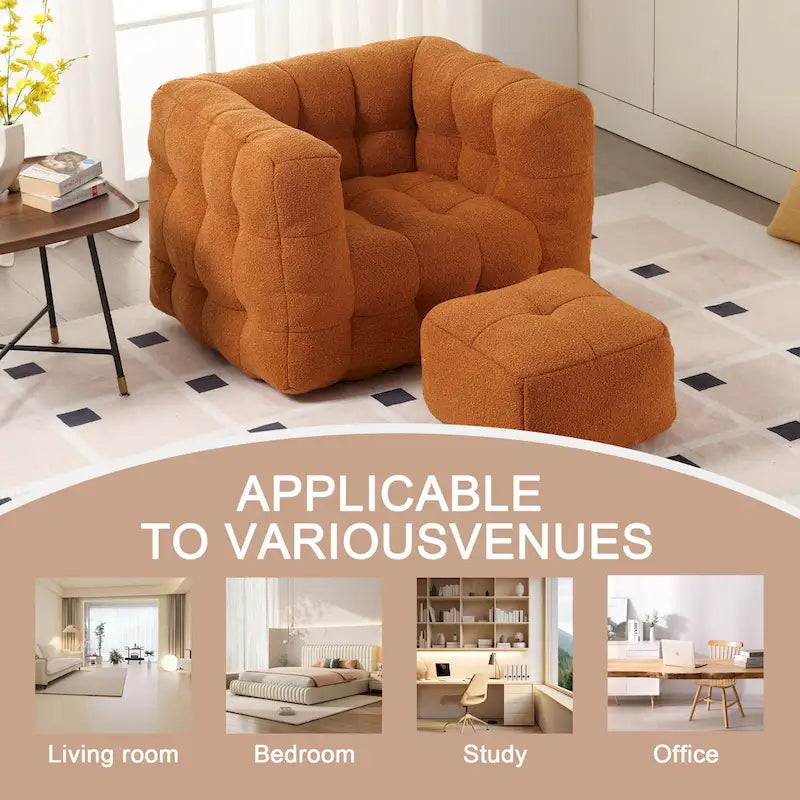 HOMEFUN Fauteuil d'appoint moderne capitonné en tissu bouclé avec ottoman