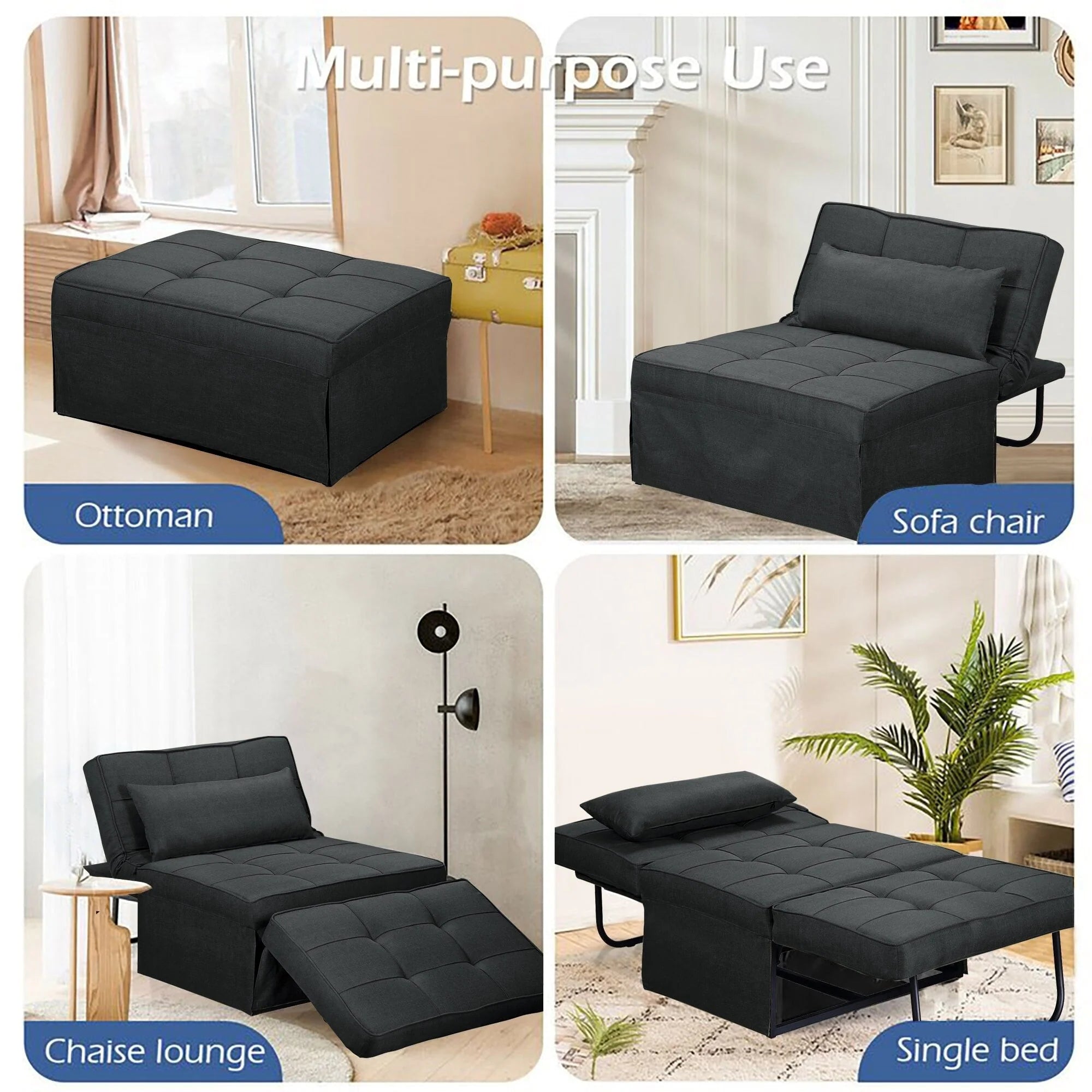 Canapé convertible Lit d'appoint Fauteuil-lit Canapé pliant Pouf Fauteuils inclinables pour le salon