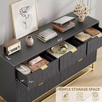 Commode pour chambre à coucher, commode de 136 cm de large avec 7 tiroirs, poignées et pieds en métal doré, commode moderne pour placard, couloir