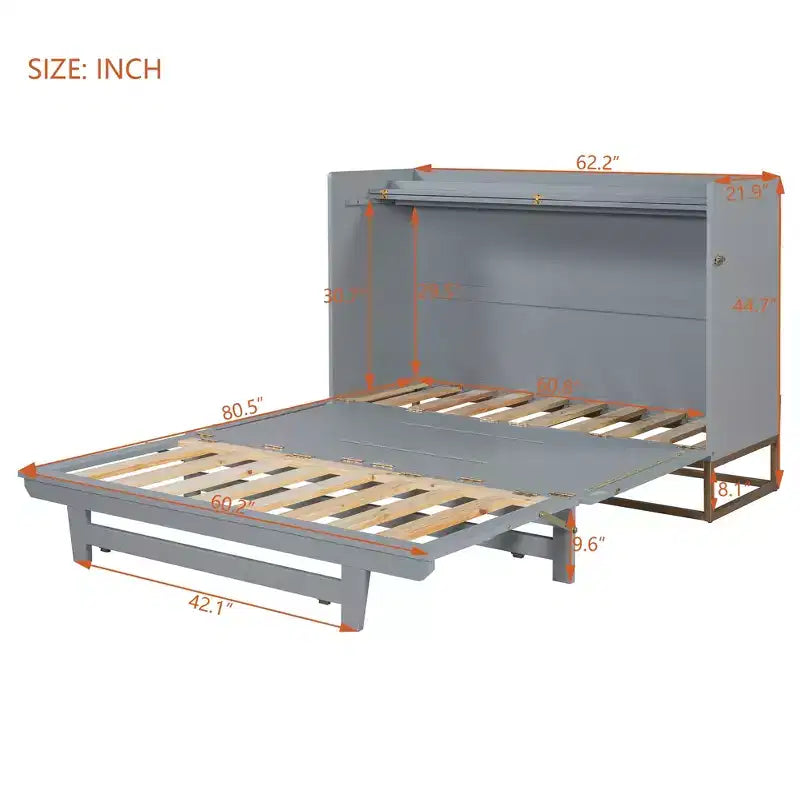 Lit escamotable Queen Size Whisen Modern Design, repliable en armoire avec pieds en fer