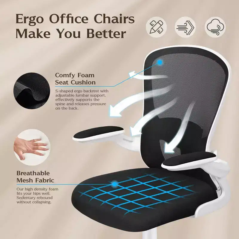 Chaises de bureau KERDOM, chaise de bureau ergonomique pour PC avec roulettes, support lombaire et hauteur réglables, chaise d'ordinateur pivotante