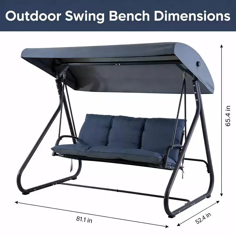 Balançoire-planeur de jardin convertible à 3 places, auvent réglable, coussins amovibles, capacité de charge de 340 kg, coussins amovibles, cadre métallique robuste