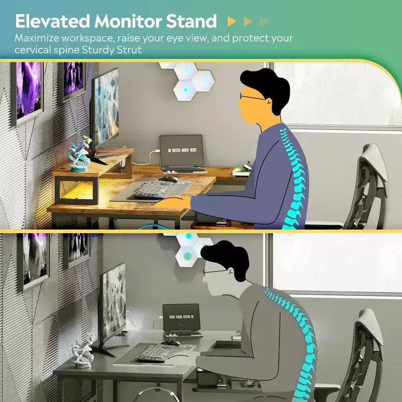 Bureau de jeu GALAXHERO 43 pouces en L, petit bureau d'angle pour ordinateur avec prises de courant, lumières LED et support d'écran, bureau pour chambre