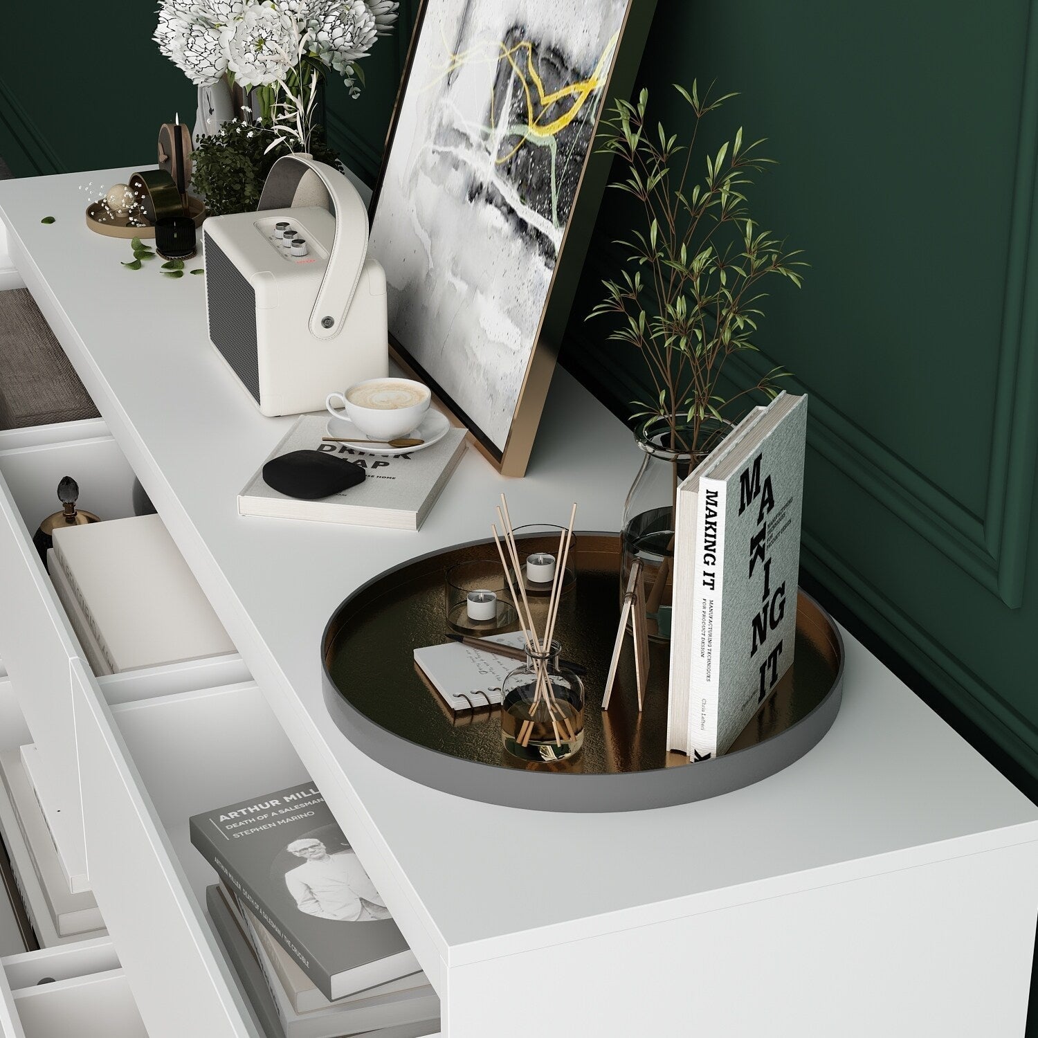 Commode à 9 tiroirs de 63 W, commode d'appoint pour salon, chambre à coucher