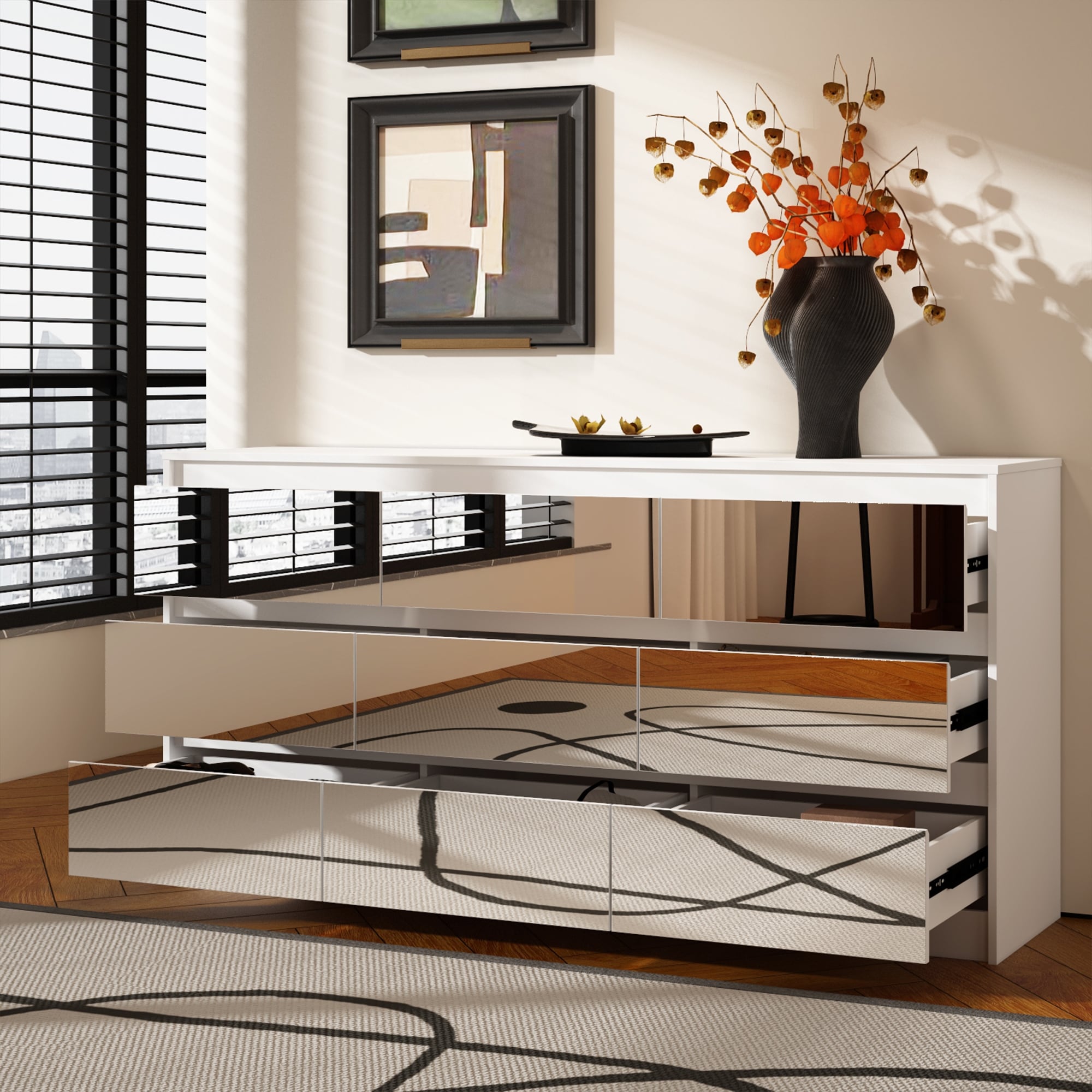 Commode à 9 tiroirs de 63 W, commode d'appoint pour salon, chambre à coucher
