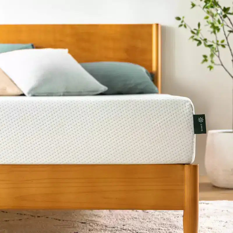 Matelas en mousse à mémoire de forme Zinus 8 pouces Double Thé vert, sans fibre de verre, fermeté moyenne, soulagement de la pression zoné, mousses et tissu certifiés sûrs
